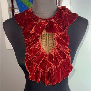 Antique Deep Rust Silk Velvet & Chocolate Brown Lace Collar